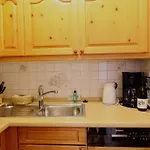 Freundliches 2-Zimmer-Appartement mit Kieferneinrichtung und einem Balkon.